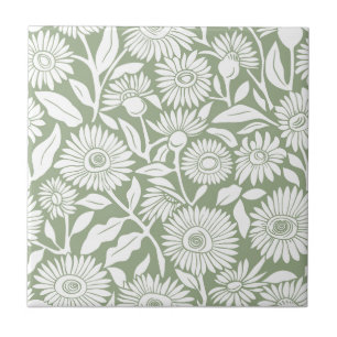 Azulejo De Cerâmica Sunflower Sage - Monocromo Mínimo Verde