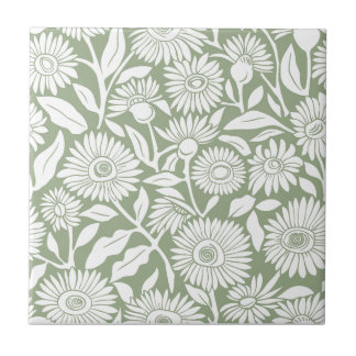Azulejo De Cerâmica Sunflower Sage - Monocromo Mínimo Verde
