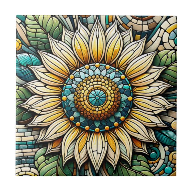 Azulejo De Cerâmica Sunflower Stained Glass Mosaic (Frente)