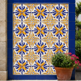Azulejo De Cerâmica Sunlit Algarve Handcrafted Portuguese Blue Yellow