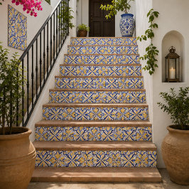 Azulejo De Cerâmica Sunlit Harmony Elegant Blue and Gold Floral Mosaic