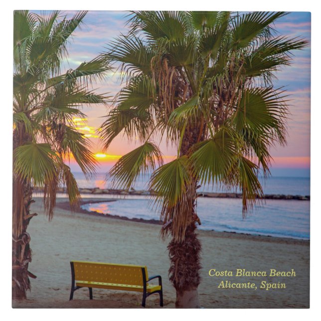 Azulejo De Cerâmica Sunrise, Costa Blanca Beach, Espanha (Frente)