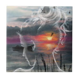 Azulejo De Cerâmica Sunrise Lady - Natureza - Pintura Original  