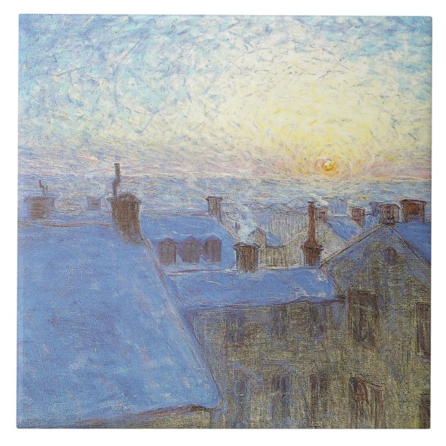 Azulejo De Cerâmica Sunrise sobre os telhados (por Eugène Jansson) (Frente)