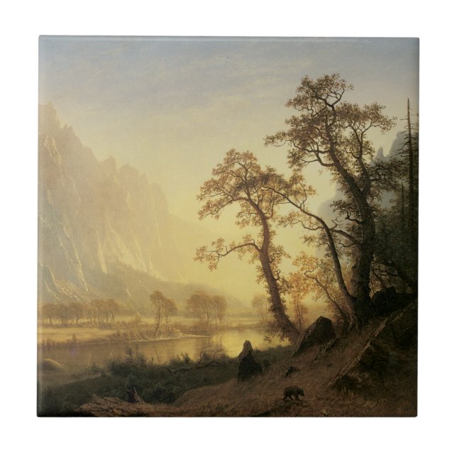 Azulejo De Cerâmica Sunrise, Vale do Yosemite, por Albert Bierstadt (Frente)