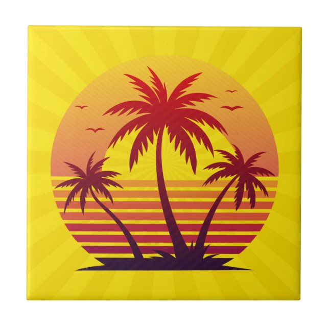 Azulejo De Cerâmica Sunset com Palm Trees Vetor-98805 (Frente)
