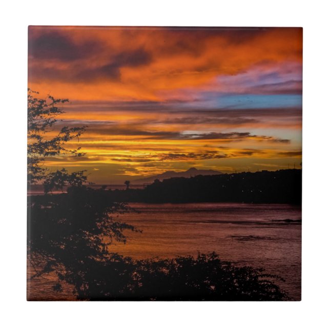 Azulejo De Cerâmica Sunset na Praia, Cabo Verde (Frente)