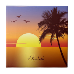 Azulejo De Cerâmica Sunset na praia tropical