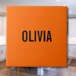 Azulejo De Cerâmica Sunset Orange Modern Name | Tendência minimalista<br><div class="desc">Neon Sunset Orange | Nome Personalizado,  Sobrenome | Moderno e Elegante | Design clássico | Cor da tendência | Na moda e Moda | Minimalista | Novidade</div>