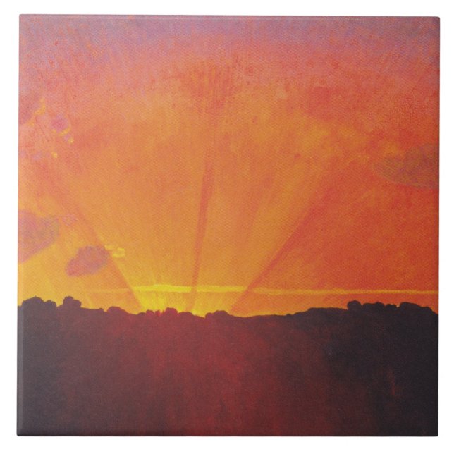 Azulejo De Cerâmica Sunset, Orange Sky (por Félix Vallotton) (Frente)