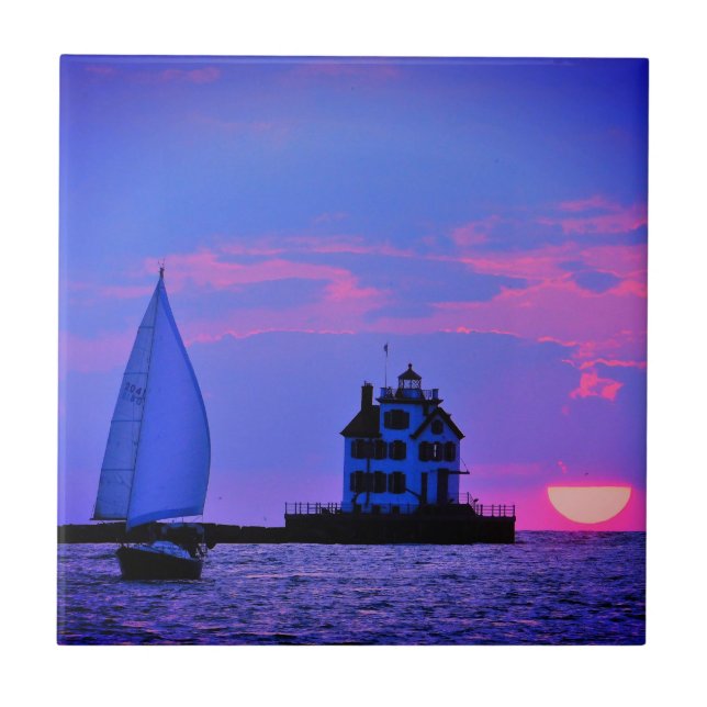 Azulejo de cerâmica Sunset Sail (Frente)