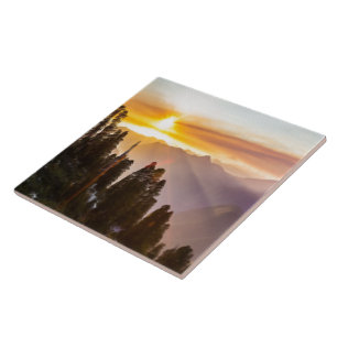 Azulejo De Cerâmica Sunset sobre floresta