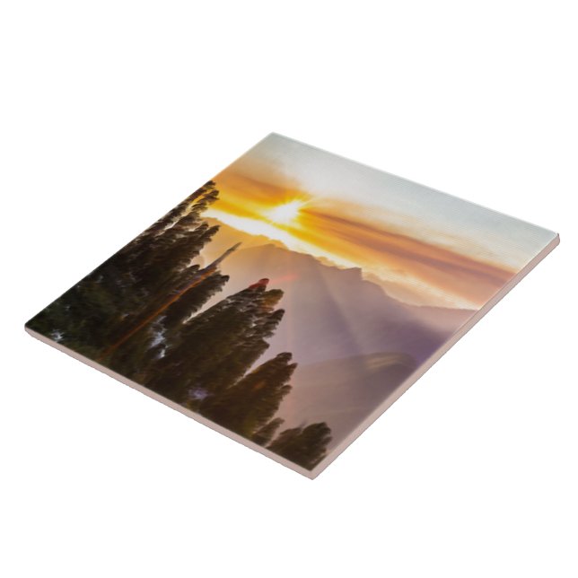Azulejo De Cerâmica Sunset sobre floresta (Lateral)