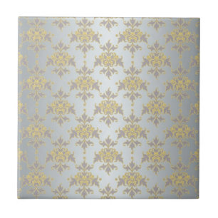 Azulejo De Cerâmica Suntuoso Damasco Prata e Amarelo