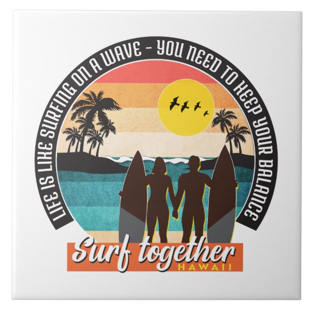 Azulejo De Cerâmica Surf junto - Mantenha o equilíbrio (Frente)