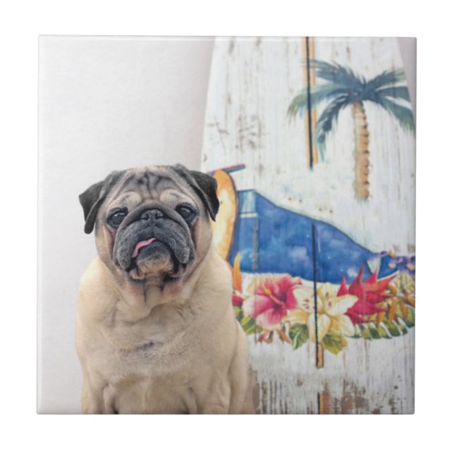 Azulejo De Cerâmica Surf Pug (Frente)