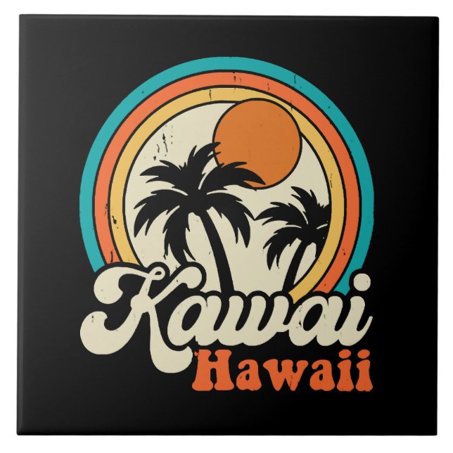 Azulejo De Cerâmica Surfando Kawaii Havaí (Frente)
