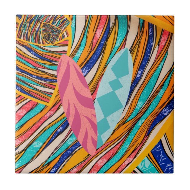 Azulejo De Cerâmica Surfar na aventura colorida (Frente)