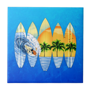 Azulejo De Cerâmica Surfer E Surfboards