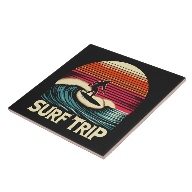 Azulejo De Cerâmica Surfer rétro sunset vacances (Lateral)