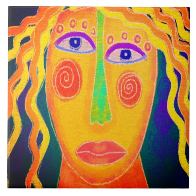 Azulejo De Cerâmica Surpresa! Pintura digital Abstrato original (Frente)