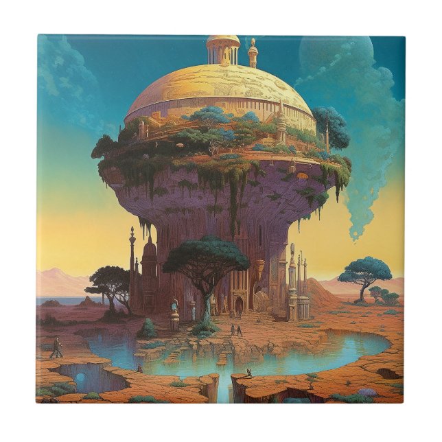 Azulejo De Cerâmica Surreal Fantasy City in USA (Frente)