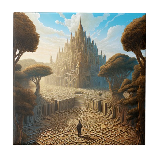 Azulejo De Cerâmica Surreal Maze Castle Landscape Fantasy Art (Frente)
