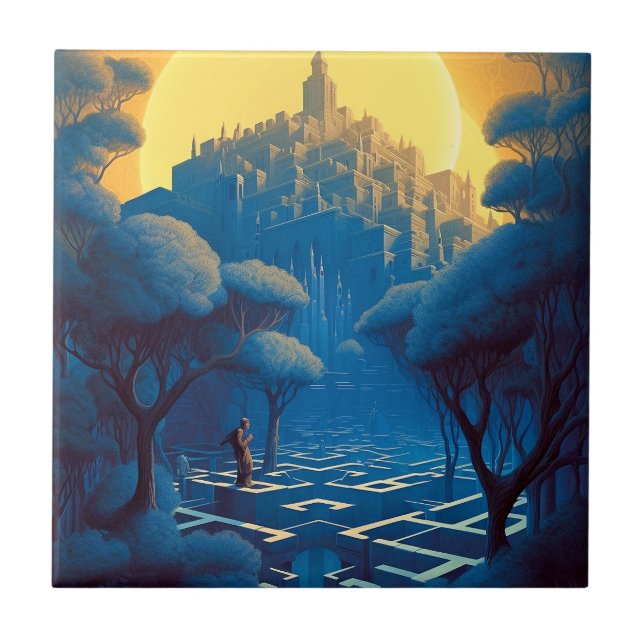 Azulejo De Cerâmica Surreal Maze City (Frente)