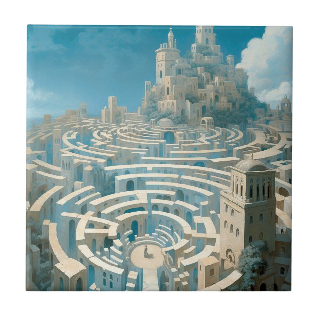 Azulejo De Cerâmica Surreal Maze City (Frente)