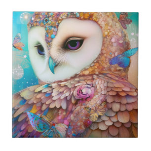 Azulejo De Cerâmica Surreal Owl Fantasy Art