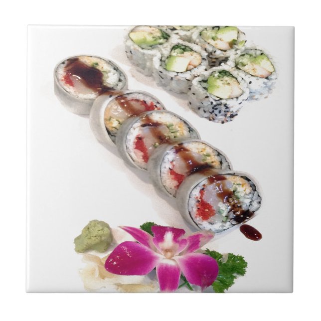 Azulejo De Cerâmica Sushi California Rolls (Frente)
