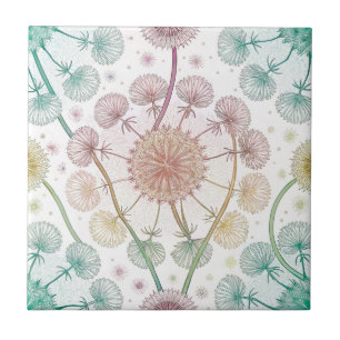 Azulejo De Cerâmica Suspiro de Dandelion Whimsical - Botânica Pastel