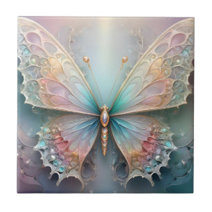Azulejo De Cerâmica Sussurros de Cor: Sonho de Borboleta Fractal Paste