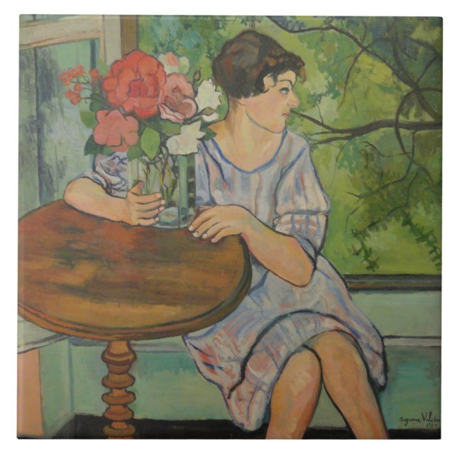 Azulejo De Cerâmica Suzanne Valadon Young Girl em frente a uma janela (Frente)