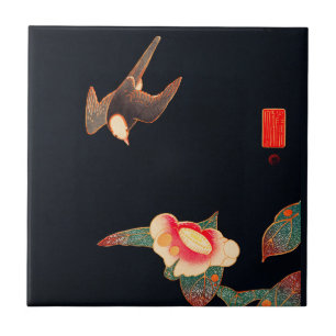 Azulejo De Cerâmica Swallow and Camellia Flower Vintage Bird Japonês