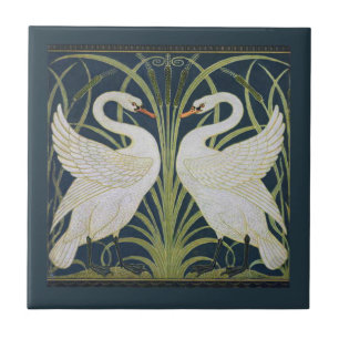 Azulejo De Cerâmica Swan Art Nouveau Dois Swans