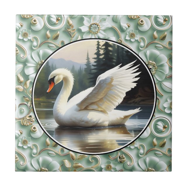 Azulejo De Cerâmica Swan Glides Gracefully on Lake (Frente)