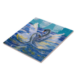 Azulejo De Cerâmica Swans "Art by Kids"