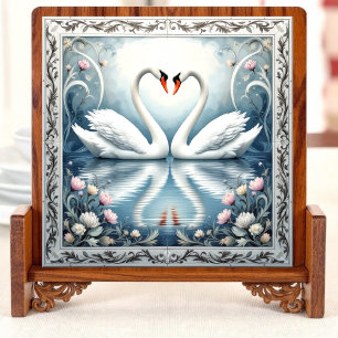 Azulejo De Cerâmica Swans in Love Cerâmica Azulejo