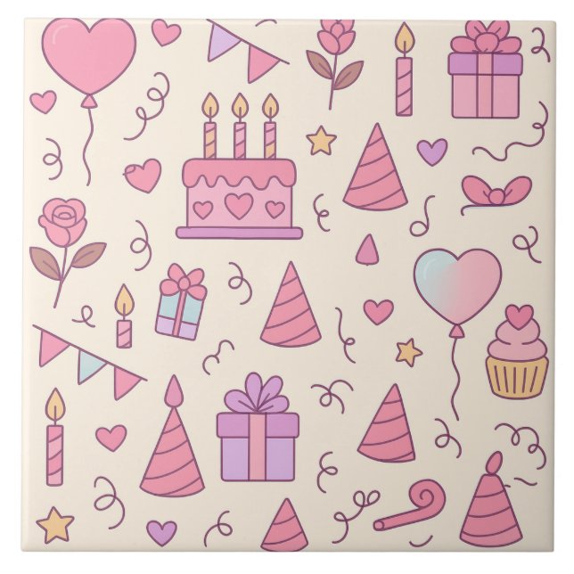 Azulejo De Cerâmica Sweet Princess Party Celebration Pattern (Frente)