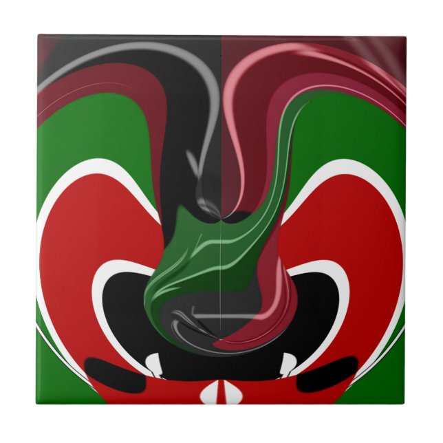 Azulejo De Cerâmica Swirling Kenyan Flag: Uma arte moderna do Motif (Frente)