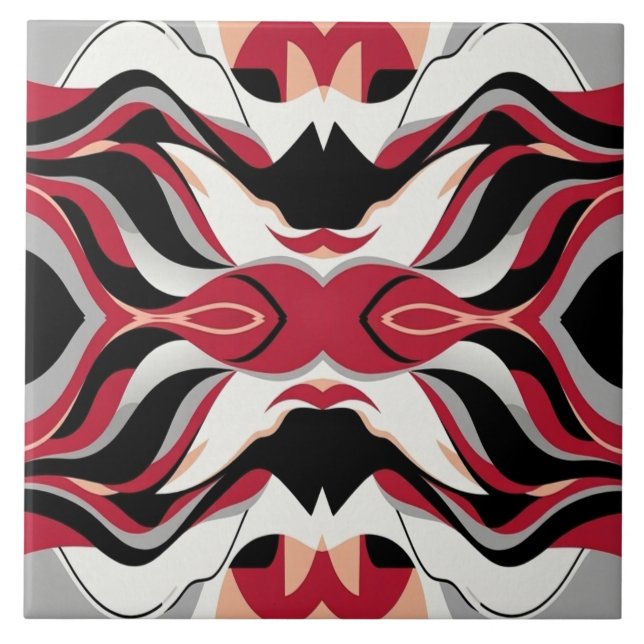 Azulejo De Cerâmica Symmetrical Red and Black Abstract Flow Pattern (Frente)