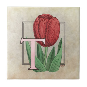 Azulejo De Cerâmica T para Tulip Flower Floral Monogramart