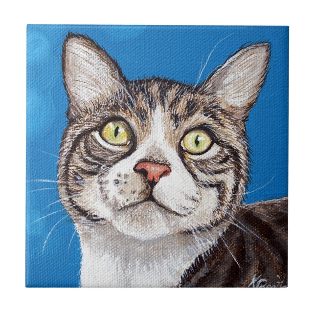 Azulejo De Cerâmica Tabby Cat Painting (Frente)