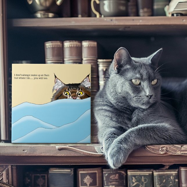 Azulejo De Cerâmica Tabby Cat Peeking Blue Funny (Criador carregado)