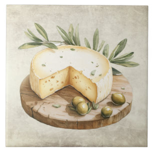 Azulejo De Cerâmica Tábua de Queijo Aquarela Rústica Olivas Italiana