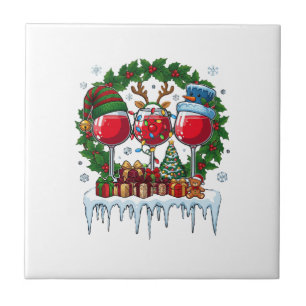 Azulejo De Cerâmica Taças de Vinho Tinto de Natal Coroa de Azevinho Ho