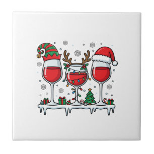 Azulejo De Cerâmica Taças de Vinho Tinto de Natal Vetor de Feriado