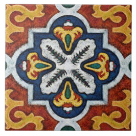 Azulejo De Cerâmica Talavera 03 Vermelho Amarelo Azul Mediterrâneo Geo