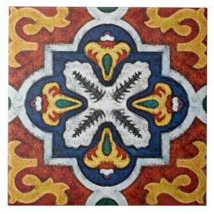 Azulejo De Cerâmica Talavera 03 Vermelho Amarelo Azul Mediterrâneo Geo